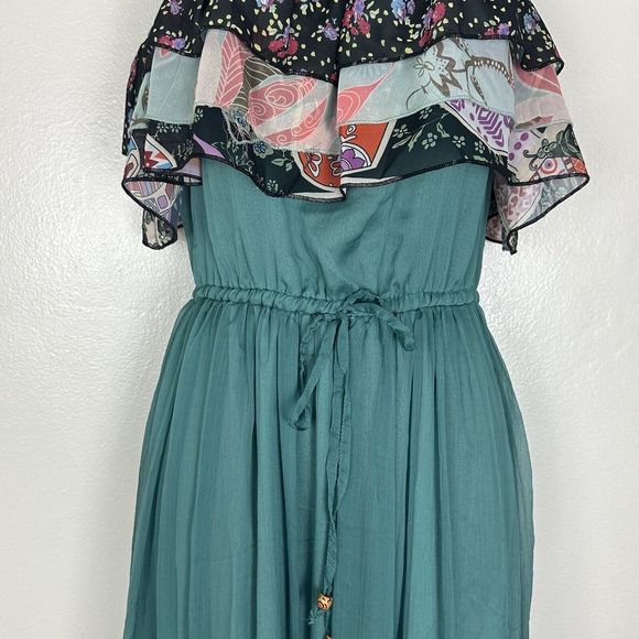 NWT Latiste By Amy Free Spirit Flowy Deep Sage Tiered Midi Dress Size S - Picture 6 of 14